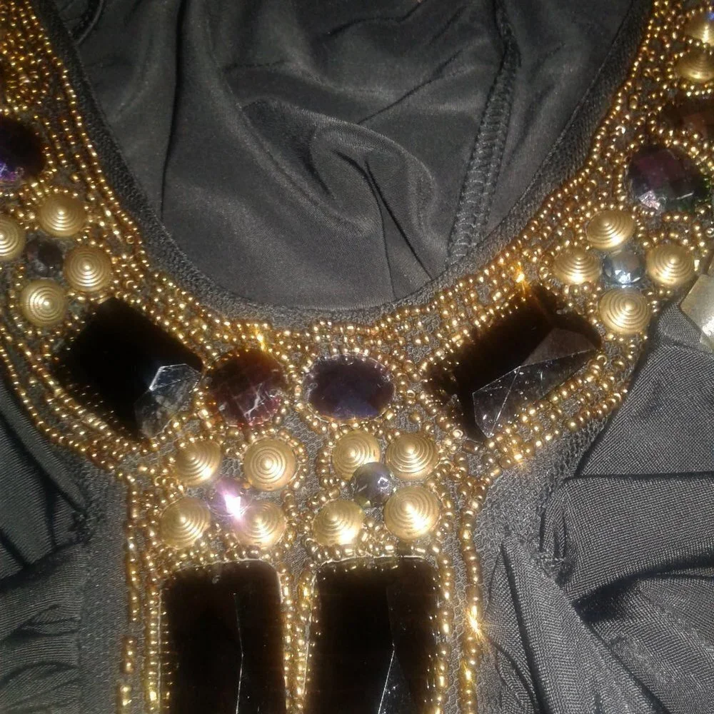 Kiwi Black Beaded Halter Style Top 1X - Picture 10 of 14